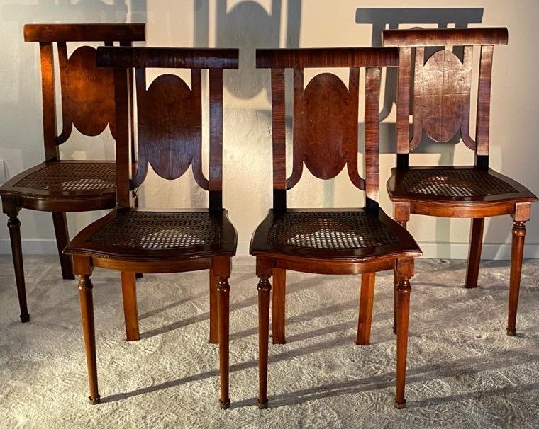 Four Unusual And Refined Chairs In Burl Of Different Woods-photo-2