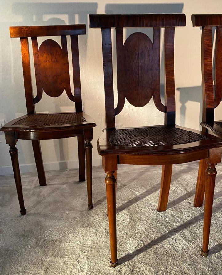 Four Unusual And Refined Chairs In Burl Of Different Woods-photo-3