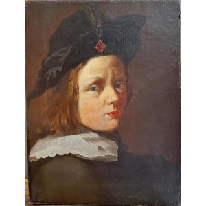 Peinture à l'huile représentant le portrait d'un garçon 