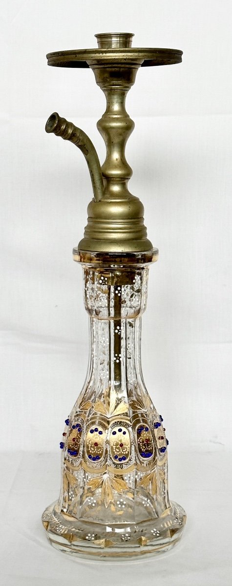 Beautiful 19th Century Ottoman Hookah In Enamelled And Gilded Bohemian Crystal-photo-6