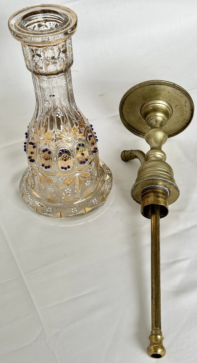 Beautiful 19th Century Ottoman Hookah In Enamelled And Gilded Bohemian Crystal-photo-8