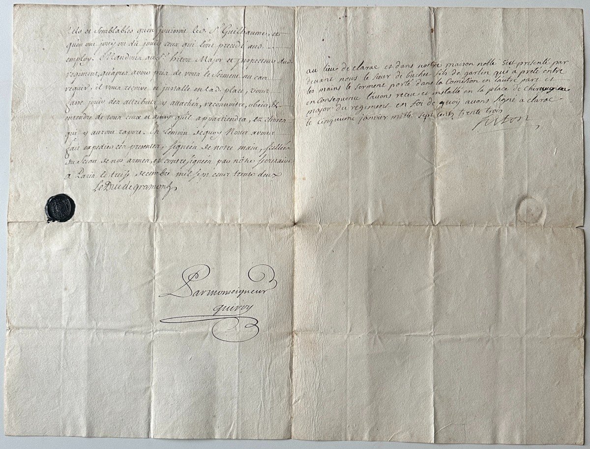 1733 Duke Antoine De Gramont Appoints Buchet Major Surgeon In The Regiment Of The Béarnese Bands -photo-2
