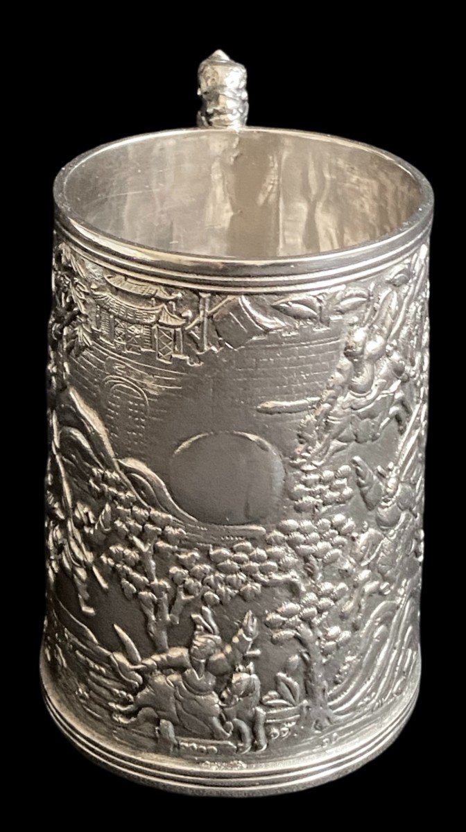 Beautiful Solid Silver Tankard With Rotating Dragon Decor In The Canton Europe Style 20th Lopez-photo-7