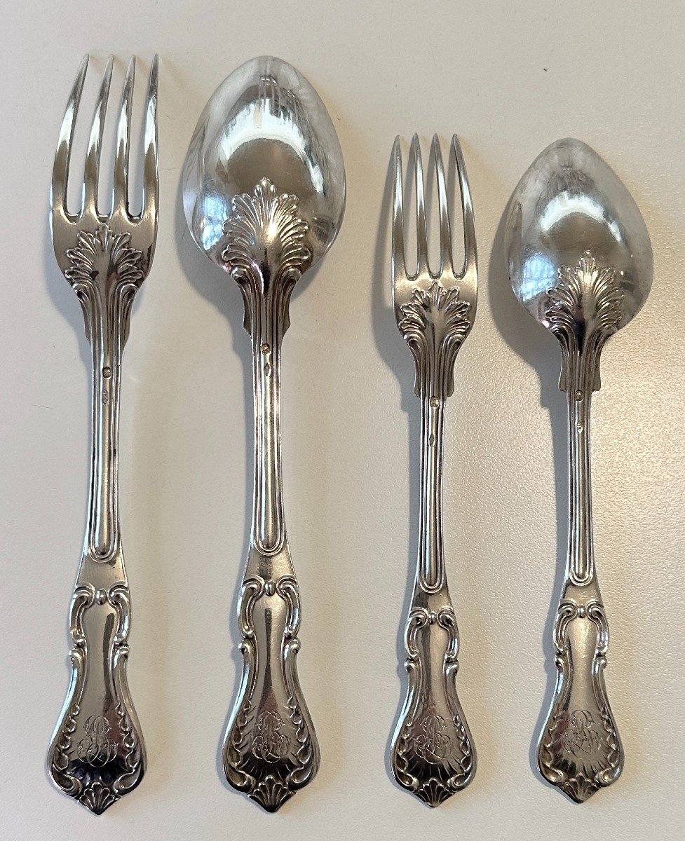 Solid Silver Cutlery Set Napoleon III Period Goldsmith Hl Chenailler In Paris For 12 People-photo-3