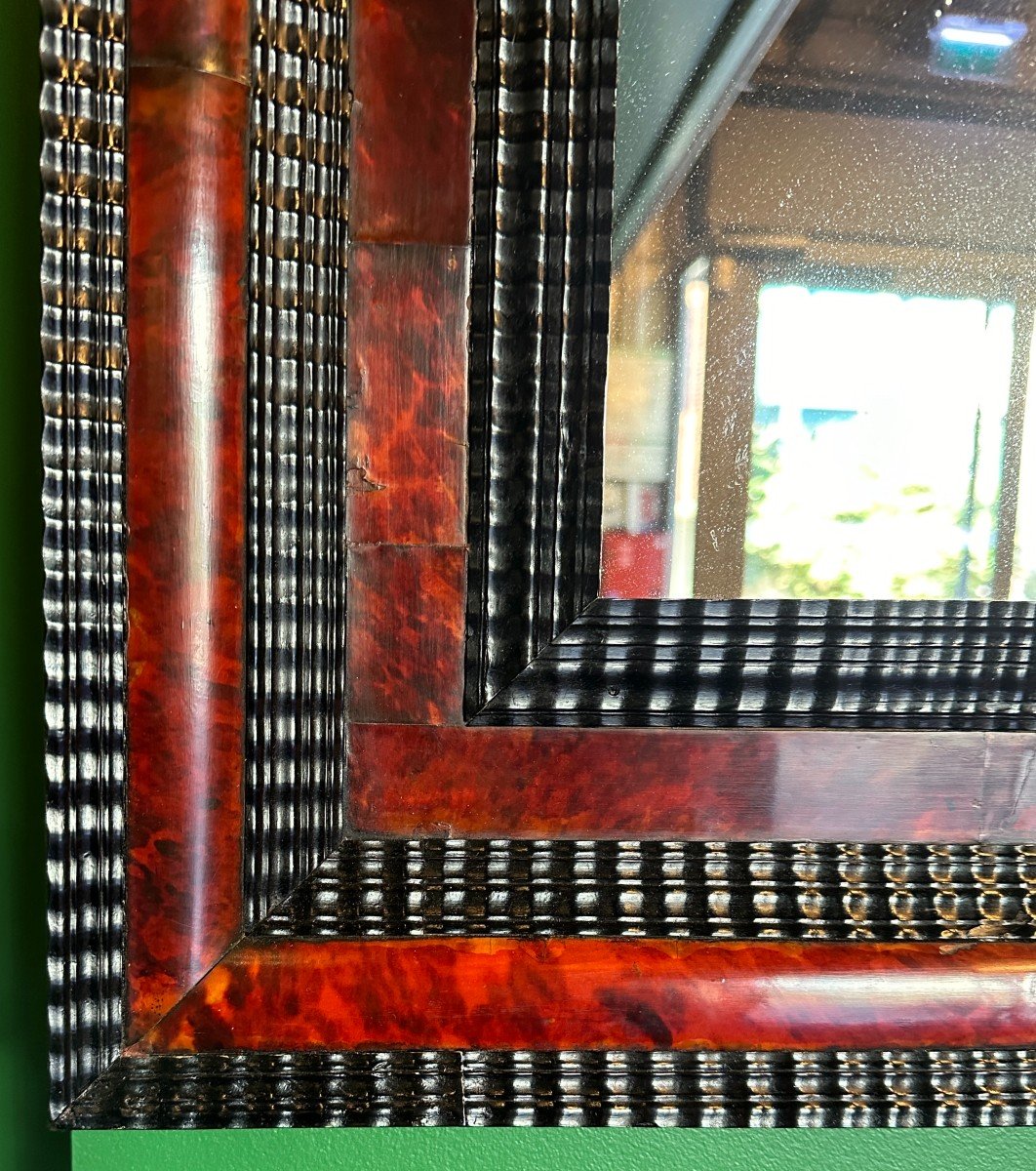 Very Beautiful 17th Century Flemish Mirror Frame In Tortoiseshell And Ebony-photo-4