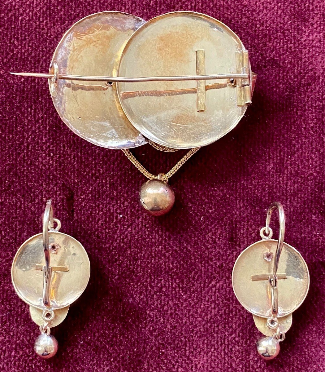 Rare Set Of Gold Earrings And Brooch, 19th Century Spain Or Portugal-photo-8