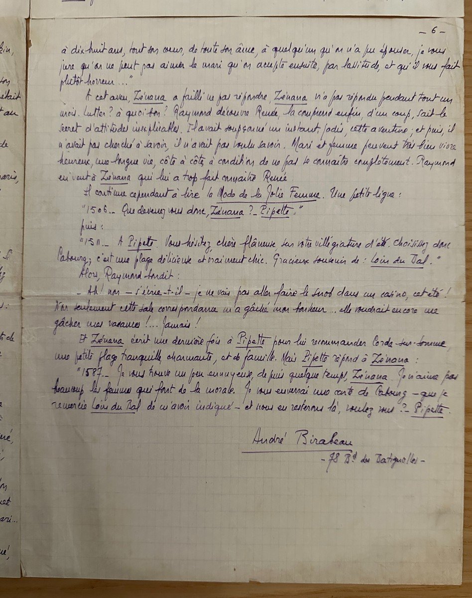 André Birabeau Original Autograph Manuscript Of "pipette Et Zénana" Circa 1920 Signed And Located-photo-5