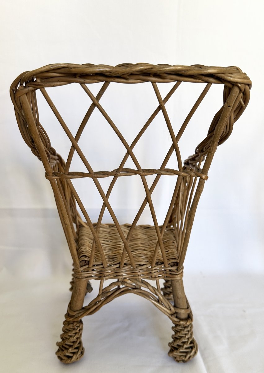 Pair Of Antique Wicker And Wood Doll Armchairs-photo-3