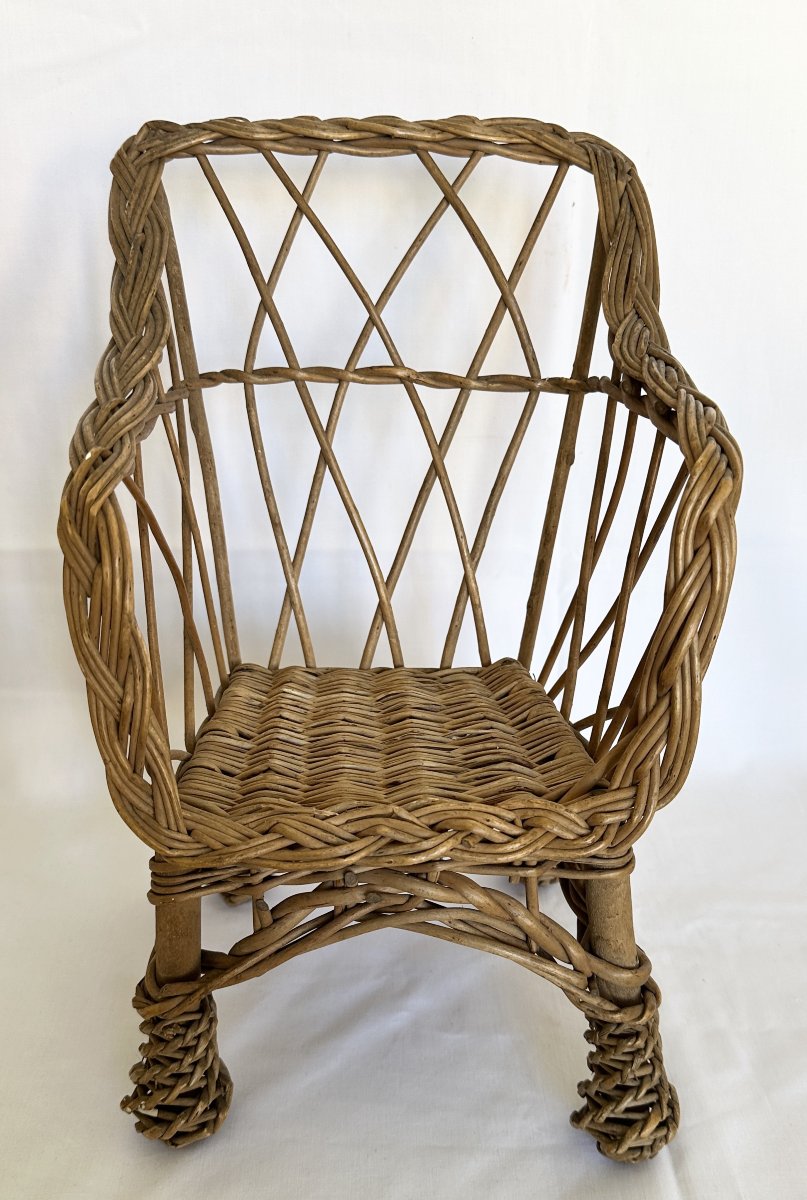 Pair Of Antique Wicker And Wood Doll Armchairs-photo-2
