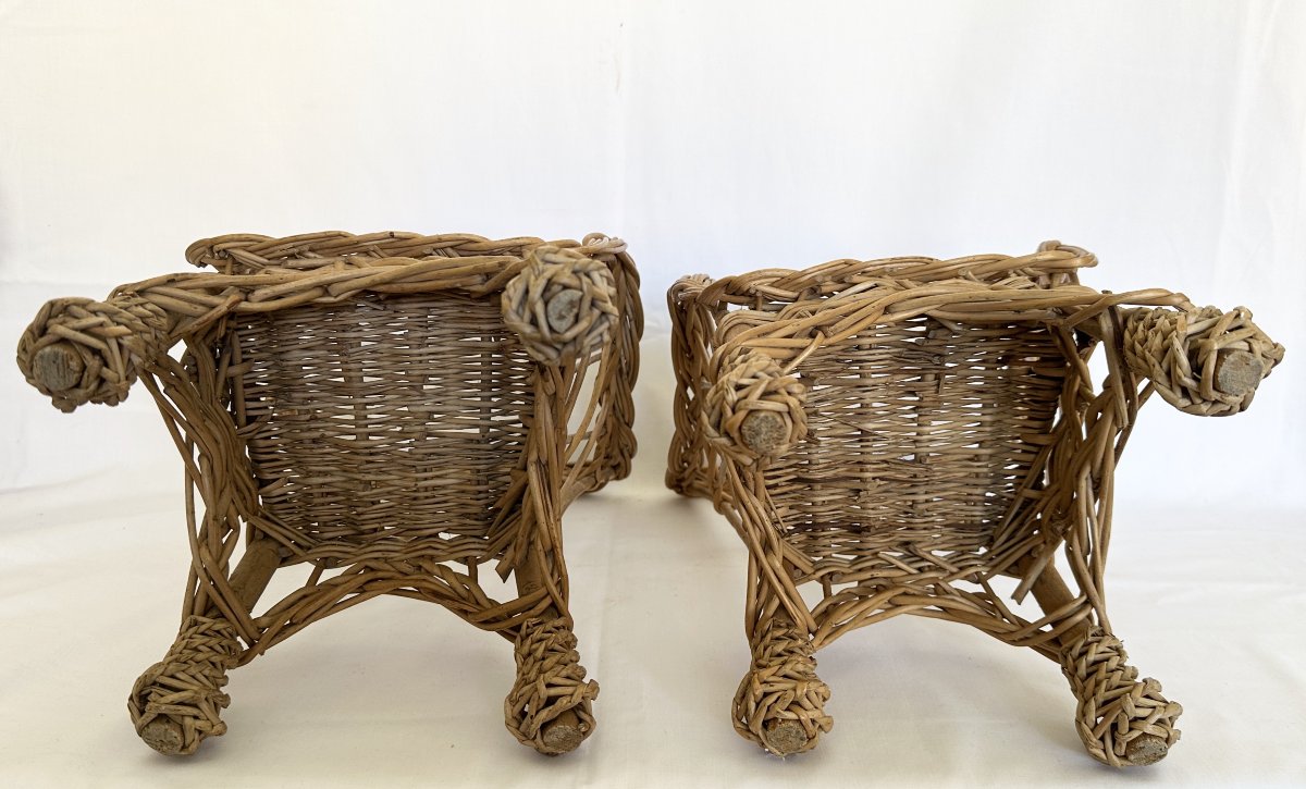 Pair Of Antique Wicker And Wood Doll Armchairs-photo-6