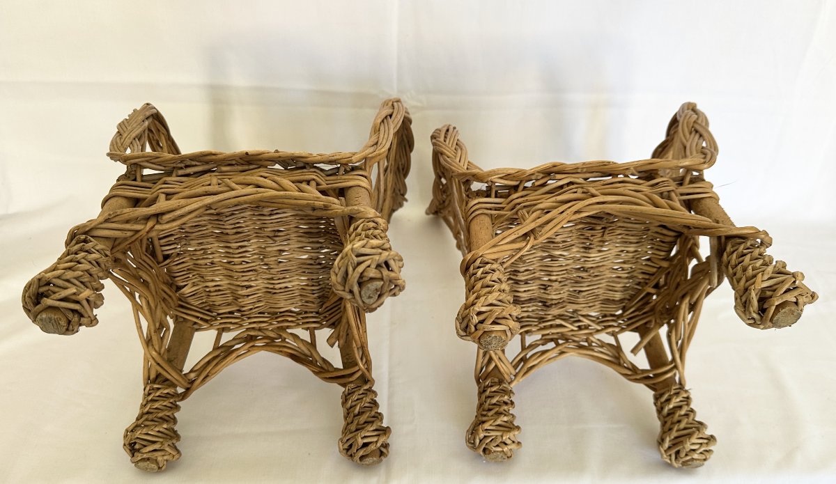 Pair Of Antique Wicker And Wood Doll Armchairs-photo-7