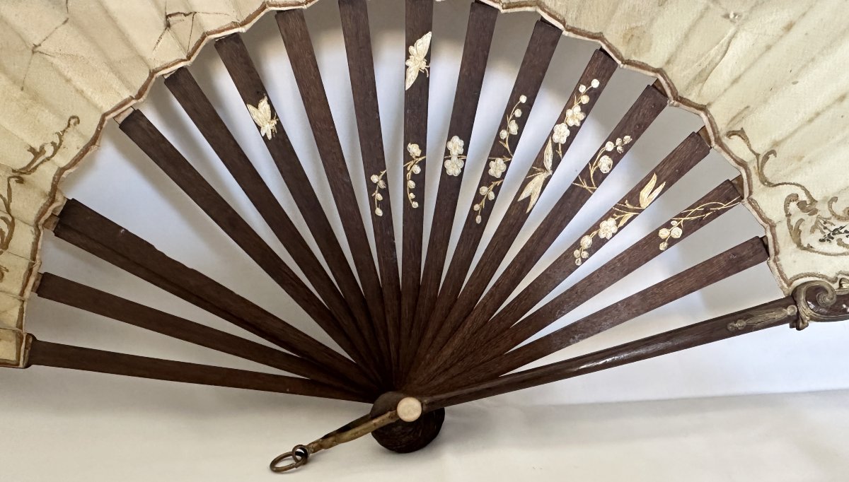 Large Fan 1890 Painted In Gouache Signed By The Painter Van Garden Renaissance Decor-photo-3