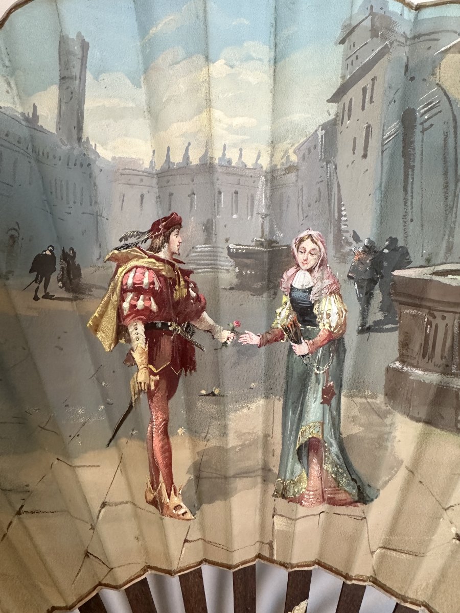Large Fan 1890 Painted In Gouache Signed By The Painter Van Garden Renaissance Decor-photo-4