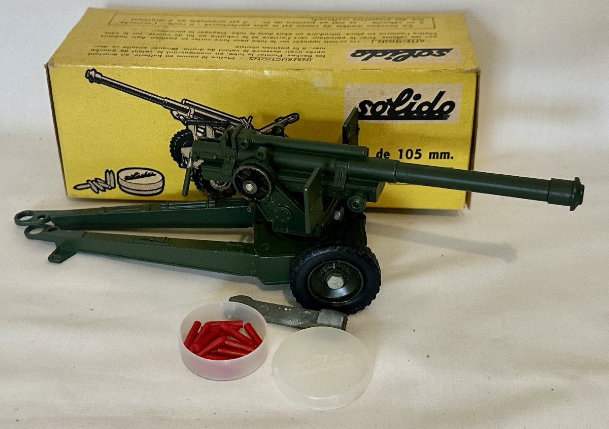 3 Solido Tanks And 105 Solido Cannons, Vintage Military Toys-photo-8