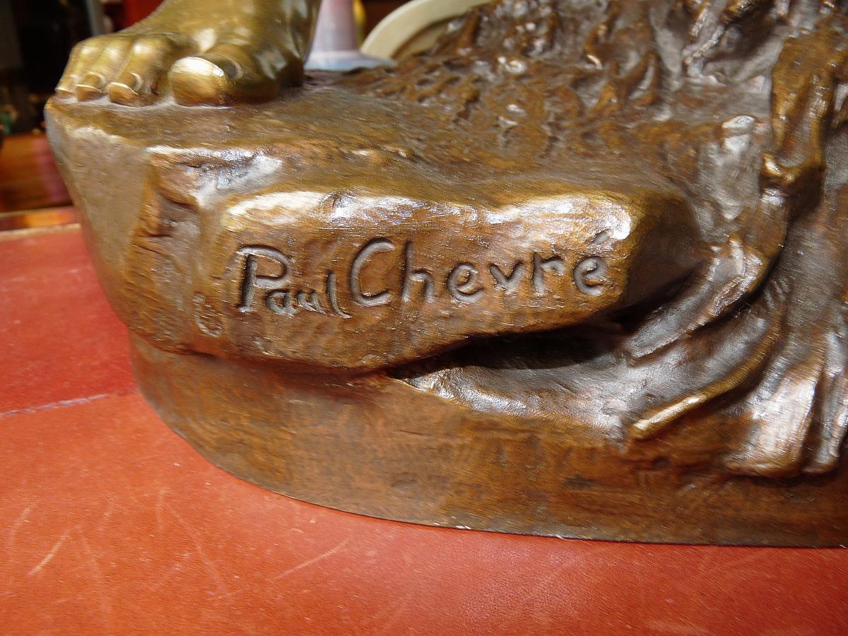 Grand Bronze Signed Paul Romain Chevre "from Fighting Cocks"-photo-4