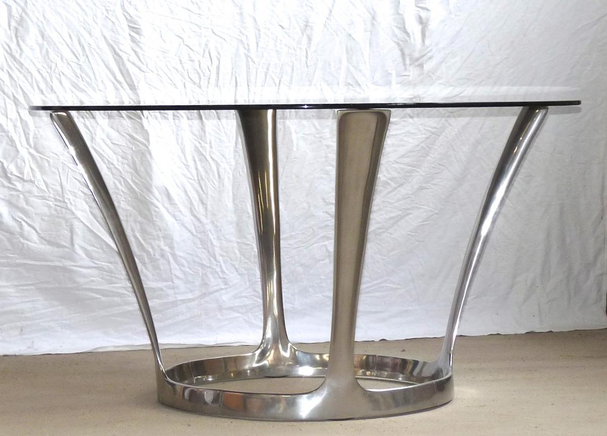 Big Table Design Michèle Charron Period 1970 Cast Aluminum And Smoked Glass-photo-4