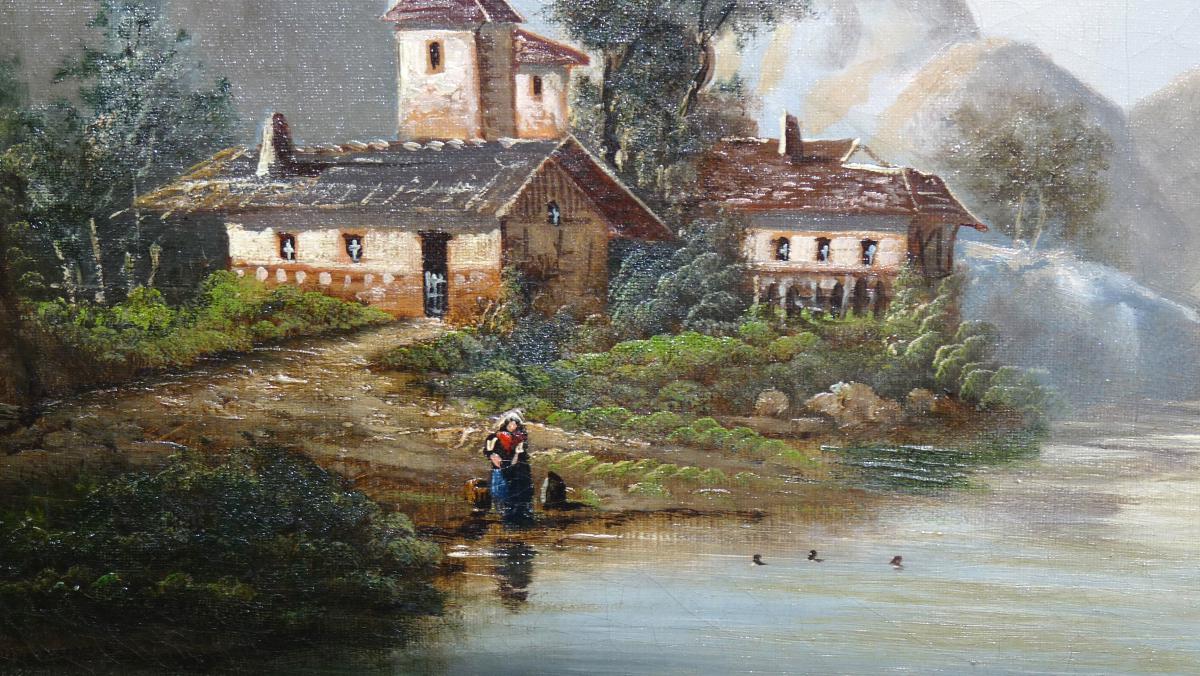 Ecole Suisse époque XIXe - Peinture à l'Huile Sur Toile - Paysage-photo-3