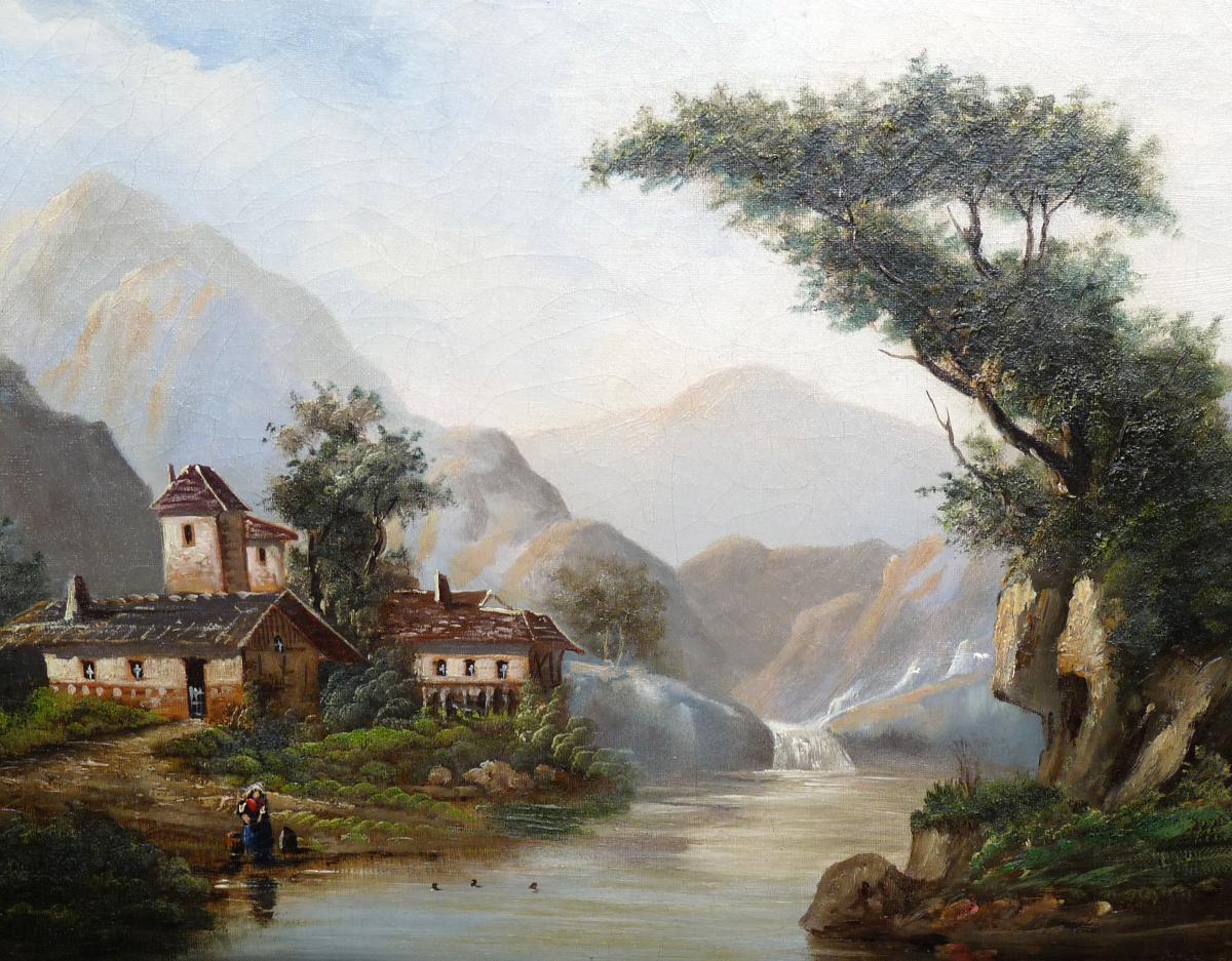 Ecole Suisse époque XIXe - Peinture à l'Huile Sur Toile - Paysage-photo-4
