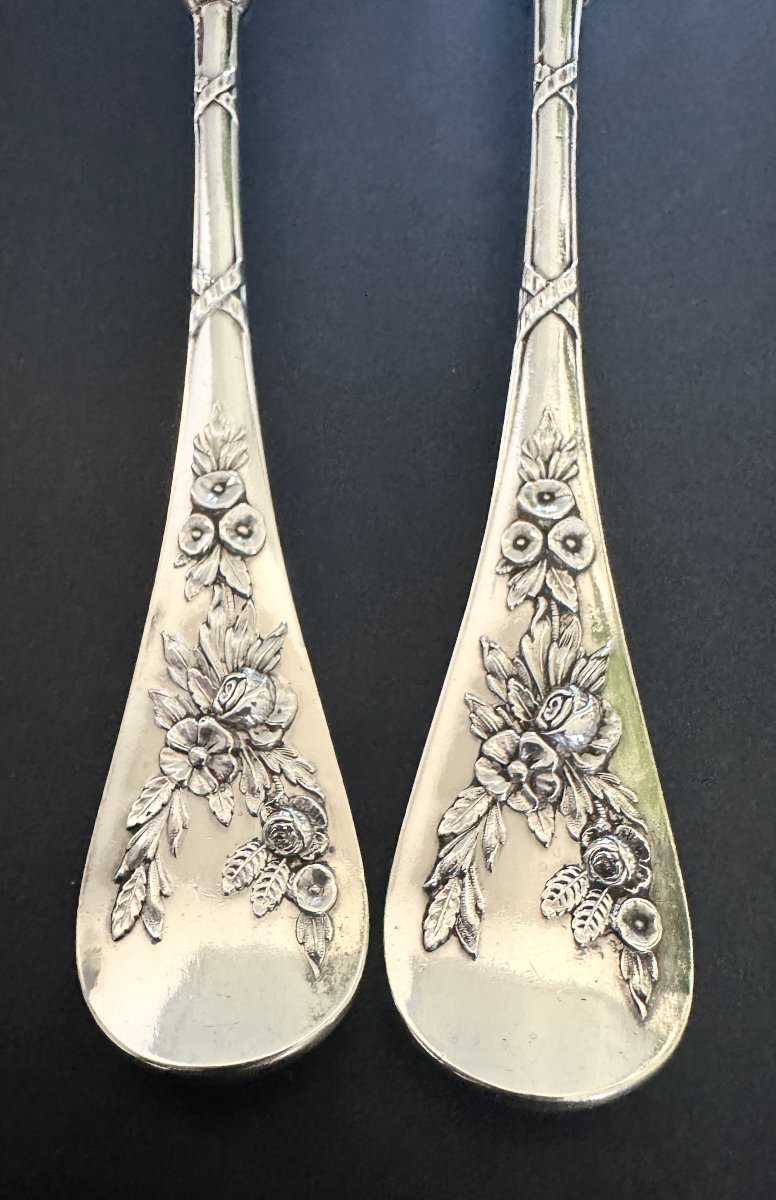Solid Silver And Vermeil Salad Servers Signed Léon Lapar, Late 19th Century, Paris-photo-1