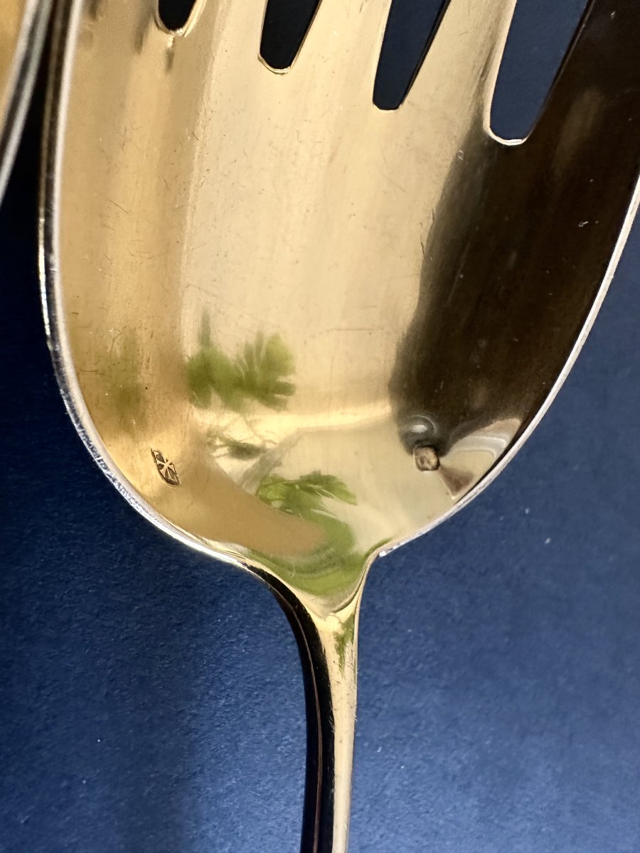 Solid Silver And Vermeil Salad Servers Signed Léon Lapar, Late 19th Century, Paris-photo-3