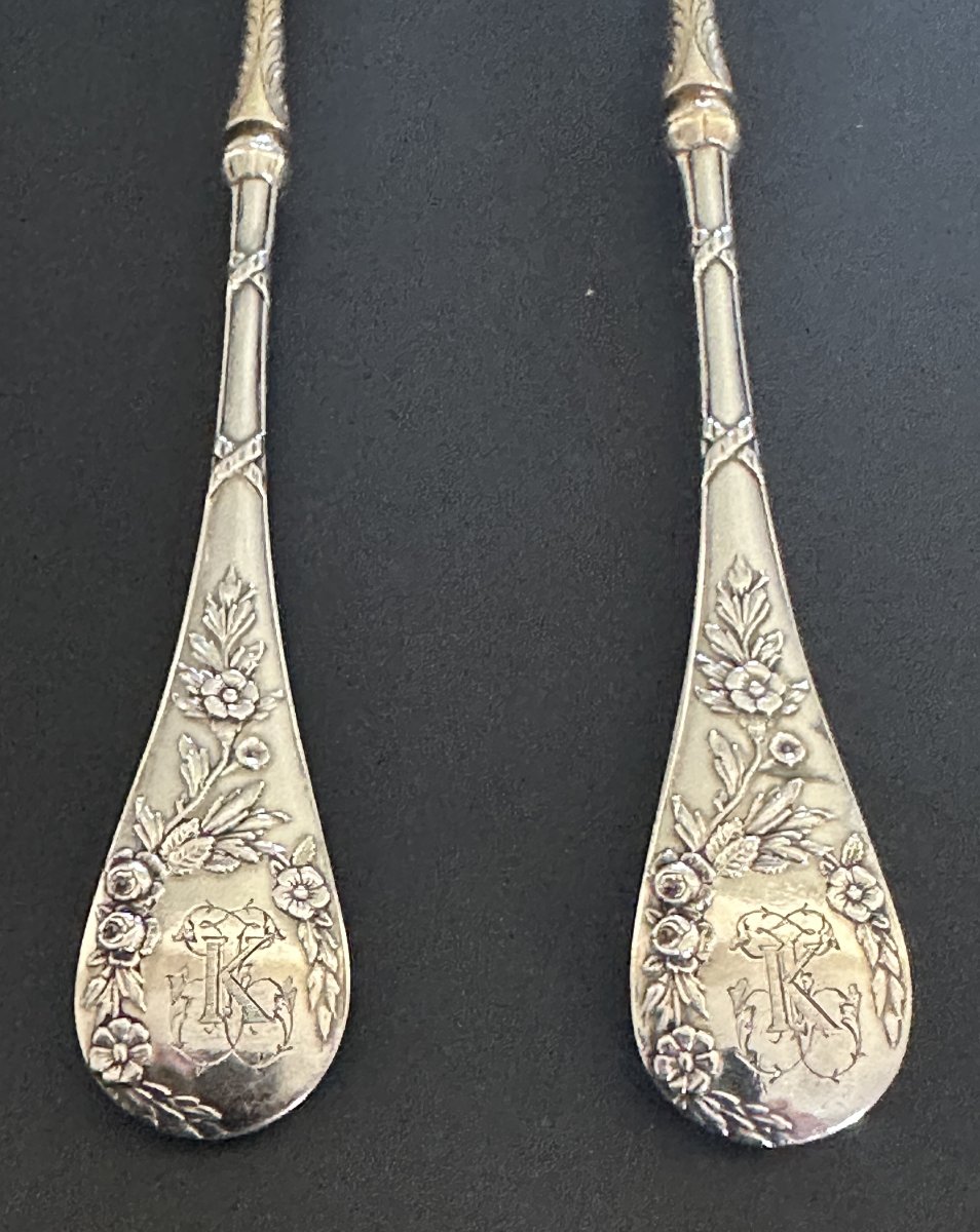 Solid Silver And Vermeil Salad Servers Signed Léon Lapar, Late 19th Century, Paris-photo-5