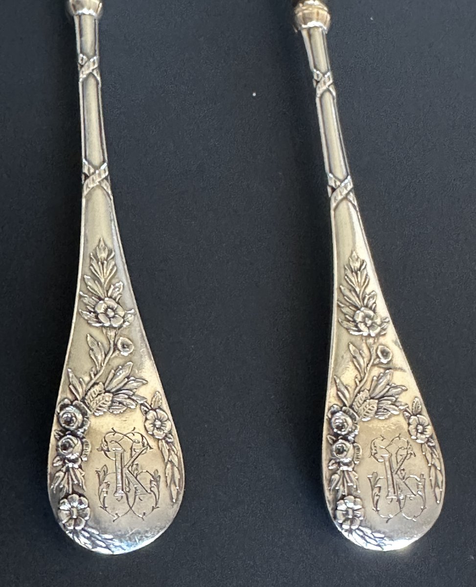 Solid Silver And Vermeil Salad Servers Signed Léon Lapar, Late 19th Century, Paris-photo-6
