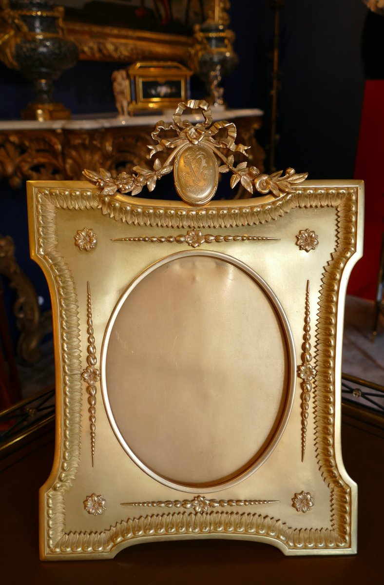 Très Grand Cadre Porte-photo En Bronze Doré d'époque Napoléon III-photo-1
