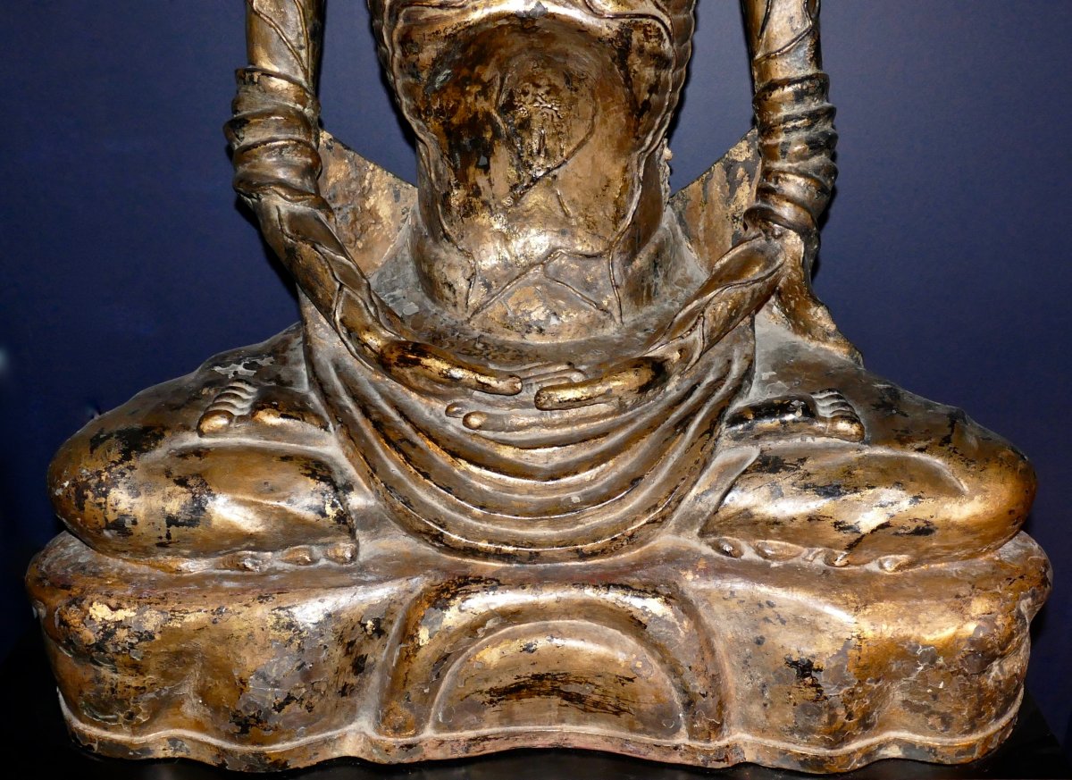 Very Large Sculpture Representative Buddha Ascetic Bronze Lacquered Black And Golden Thailand XIX-photo-1