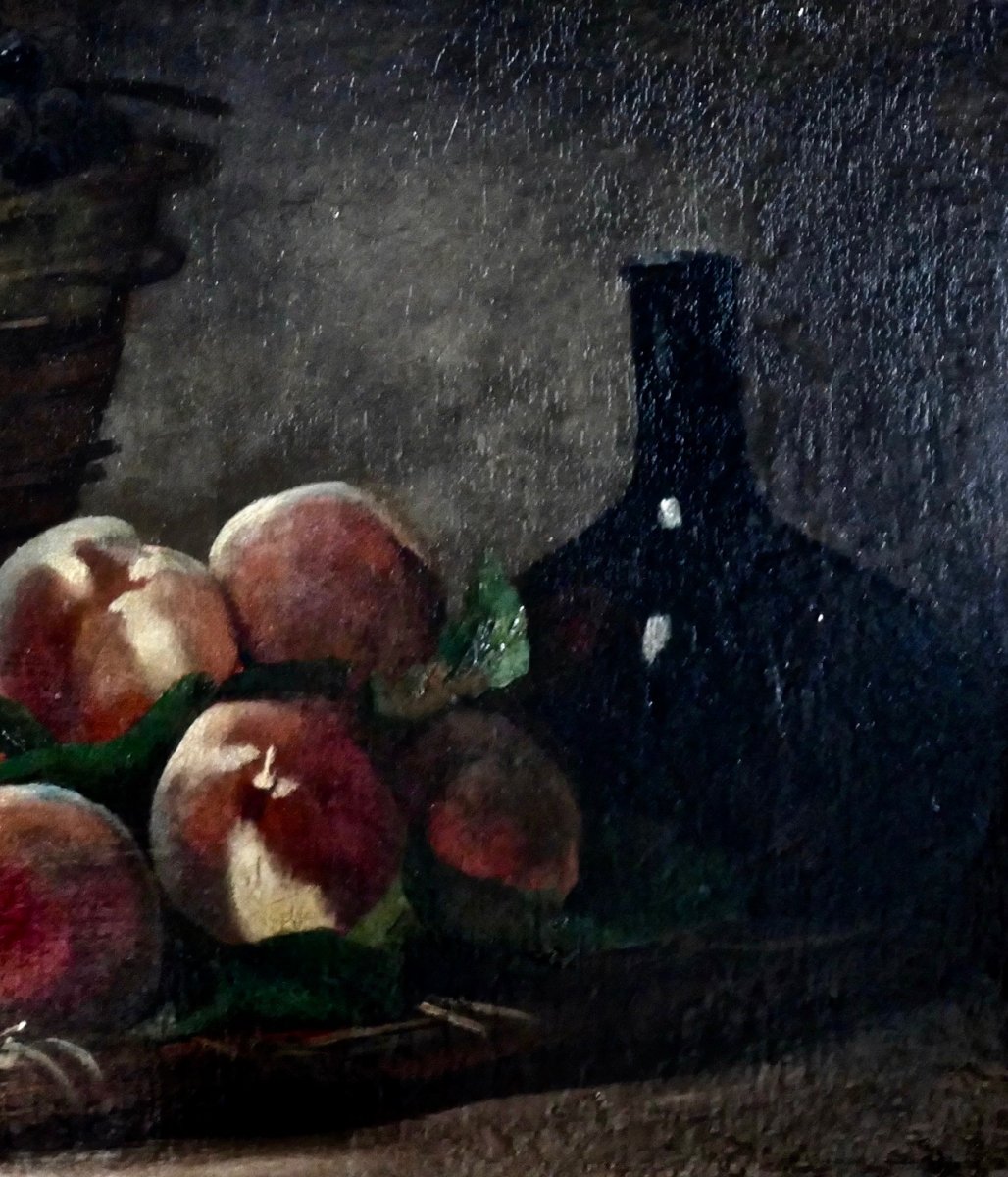 Beautiful Still Life Painting With Peaches And Grapes Signed Philippe Rousseau Around 1850-photo-1