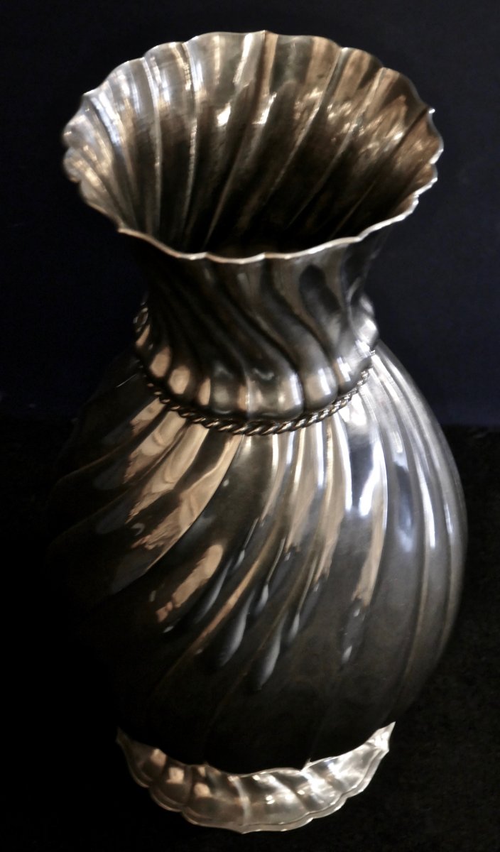 Large Vase In Sterling Silver With Torso Dimensions Italy Early 20th Century-photo-2