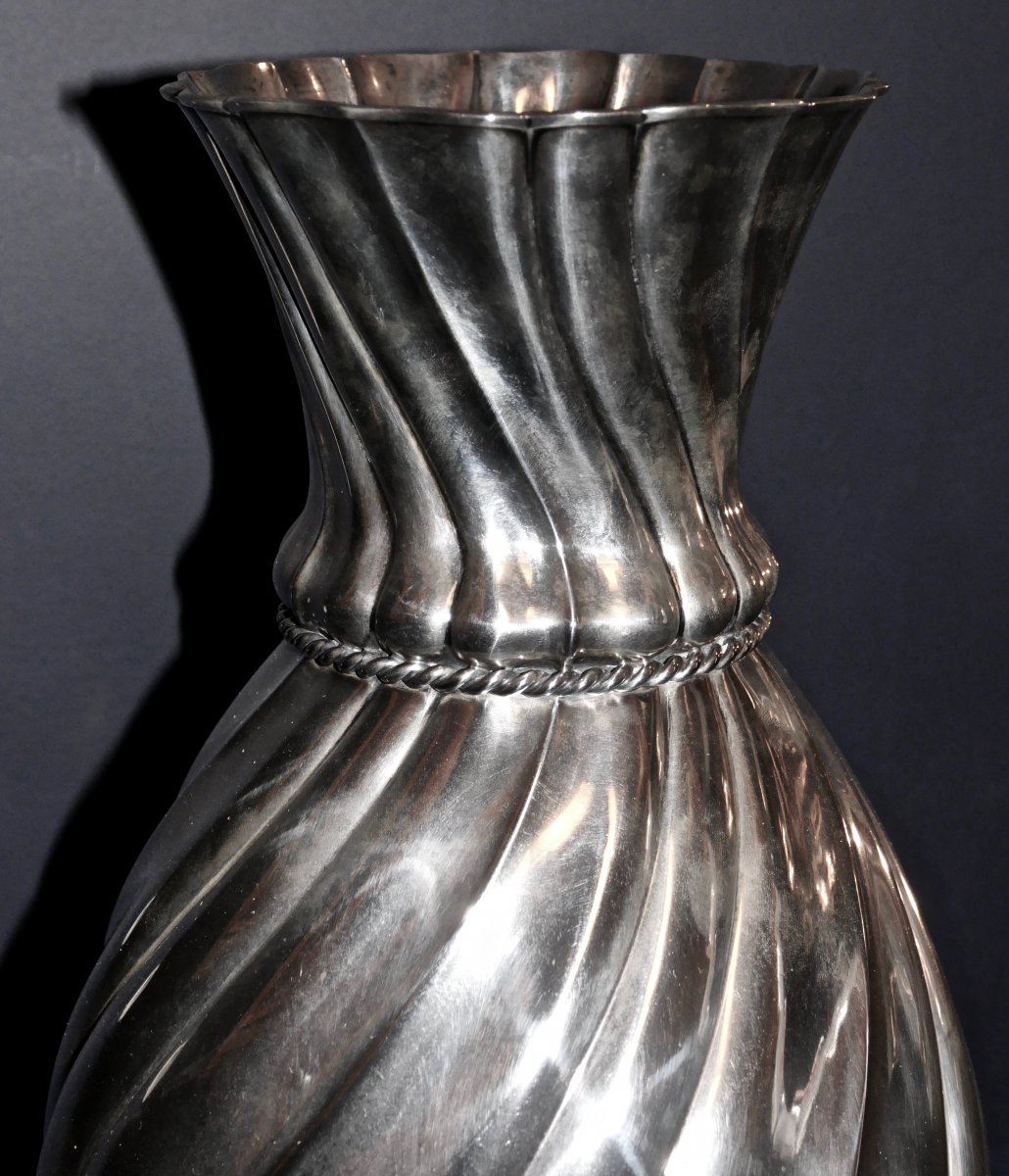 Large Vase In Sterling Silver With Torso Dimensions Italy Early 20th Century-photo-6