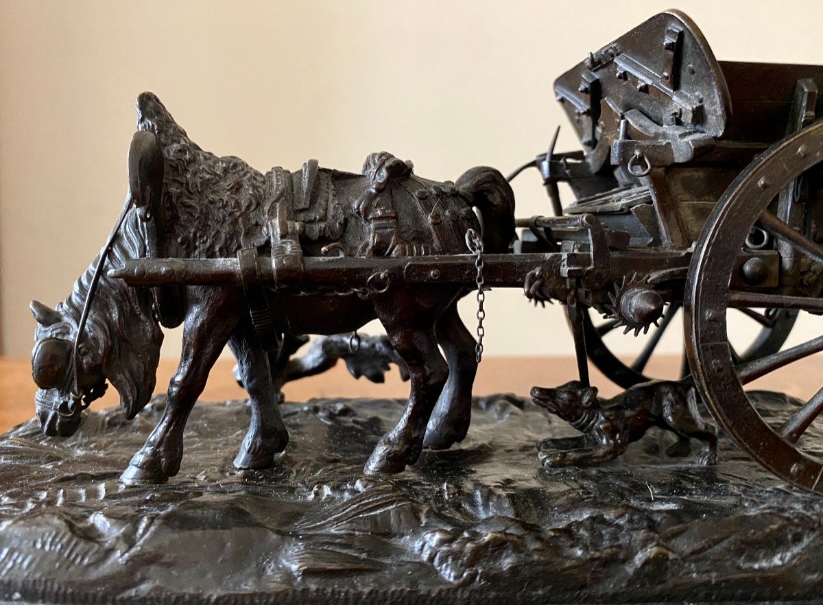 Très Beau Bronze Attelage Articulé Epoque XIXe Siècle à Patine Brune-photo-4