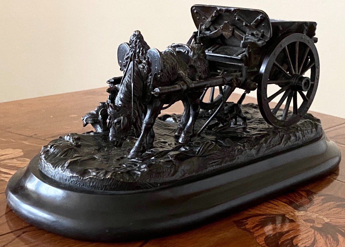 Très Beau Bronze Attelage Articulé Epoque XIXe Siècle à Patine Brune-photo-7