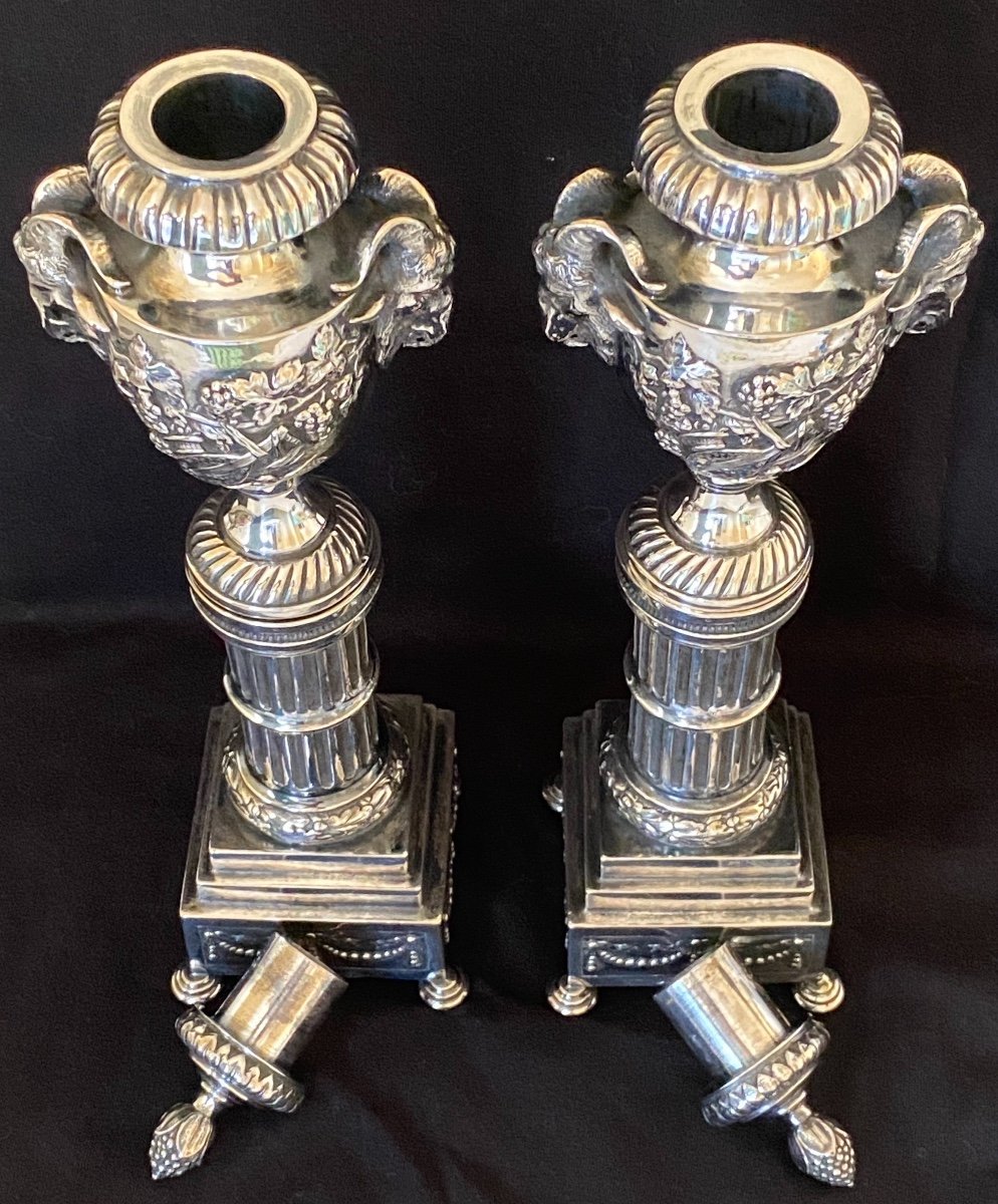 Pair Of Candelabra With Transformations In Sterling Silver Louis XVI Style-photo-6