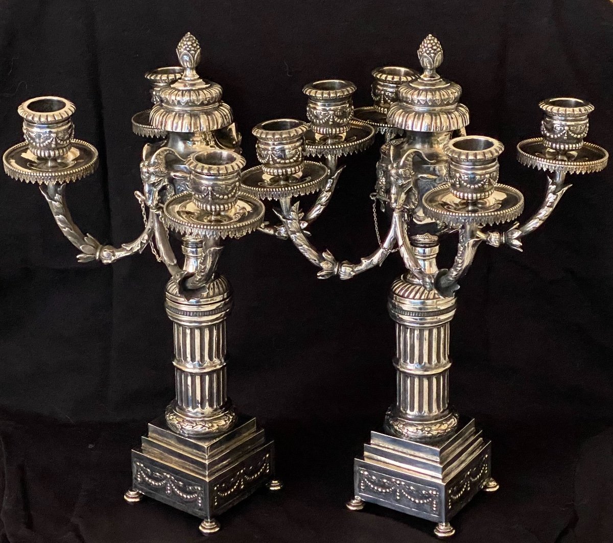Pair Of Candelabra With Transformations In Sterling Silver Louis XVI Style