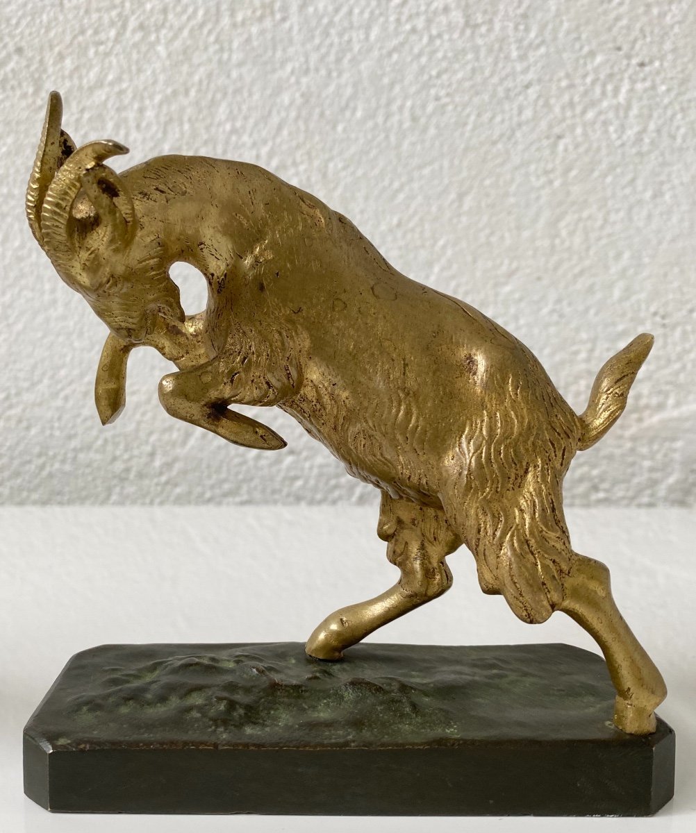 Pair Of 1930s Bookends With Ibex In Bronze With 2 Patinas-photo-4