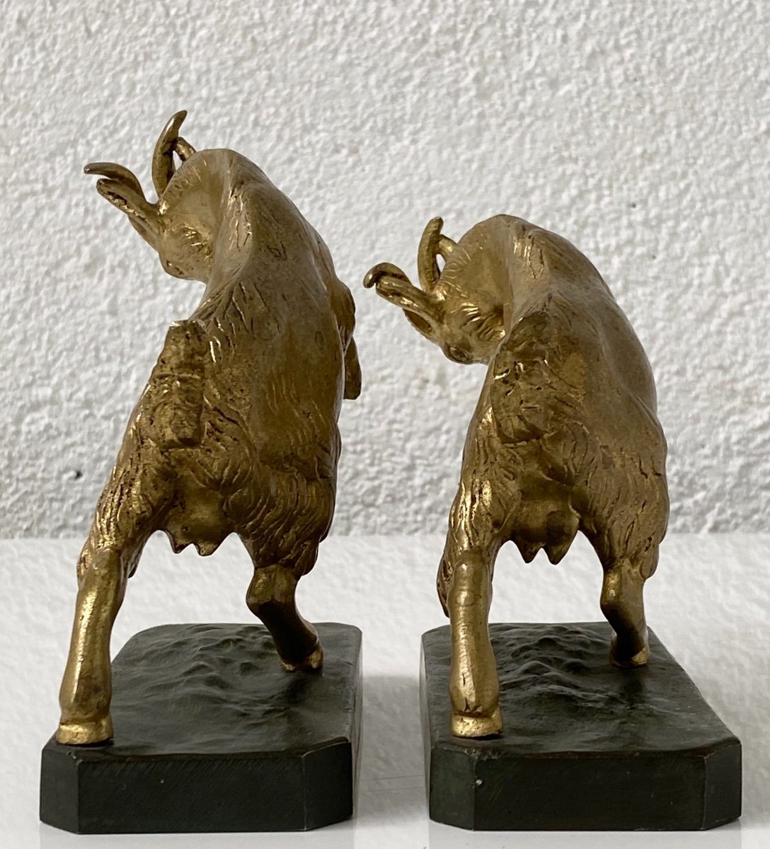 Pair Of 1930s Bookends With Ibex In Bronze With 2 Patinas-photo-1