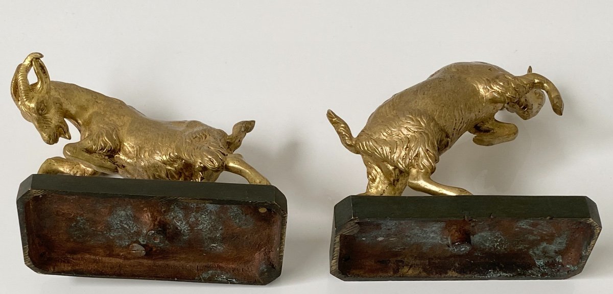 Pair Of 1930s Bookends With Ibex In Bronze With 2 Patinas-photo-3