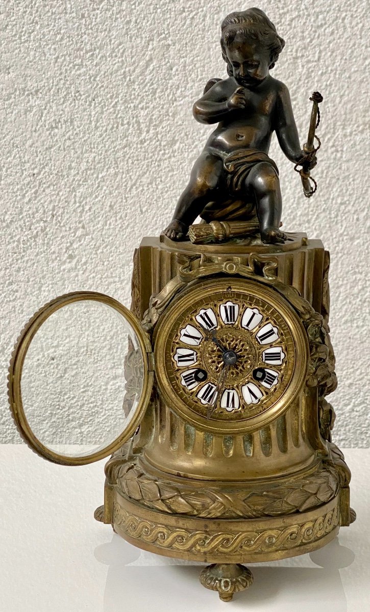 Pendule Au Cupidon Style Louis XVI Bronze à 2 Patines Mouvement De Philippe Au Palais Royal-photo-4