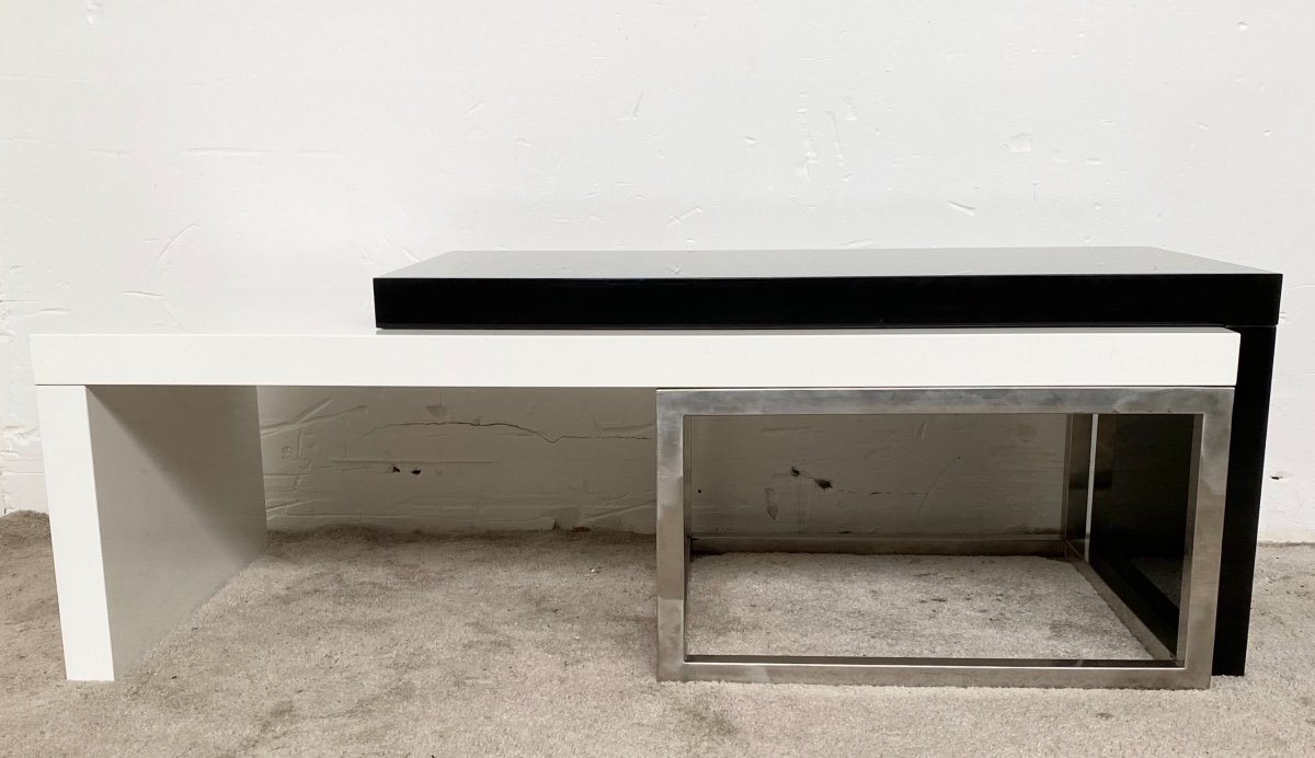 Rare Modular Coffee Table Unique Piece Design Jean Pierre Mesmin 1970s / 1980s-photo-1