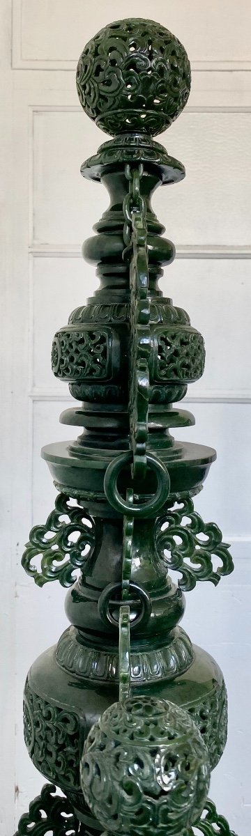 Monumental Brule Parfum Chine En Jade Aux Dragons Hauteur 136 Cm-photo-1