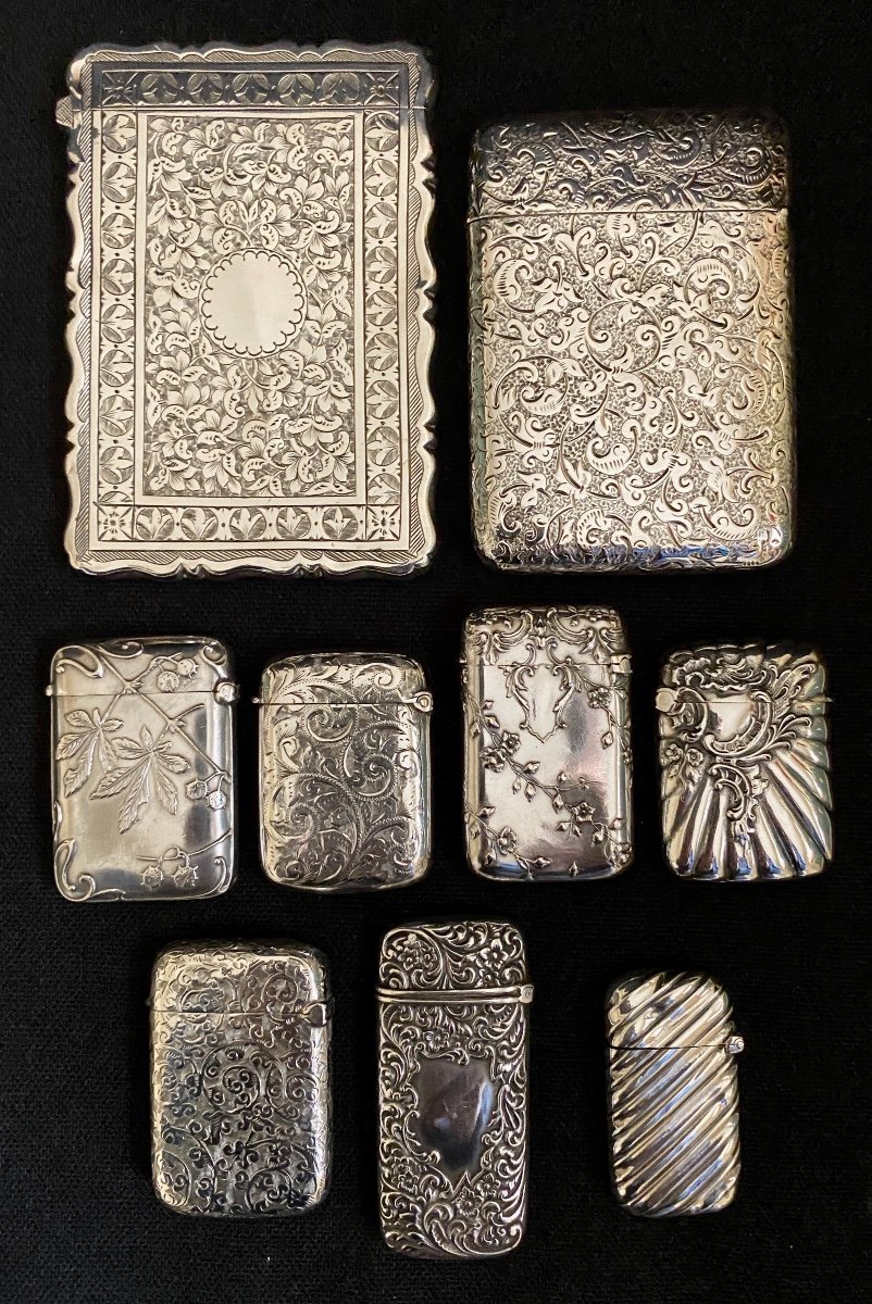 9 Sterling Silver Pyrogen Card Holders And Match Holders From London, Birmingham, France-photo-2