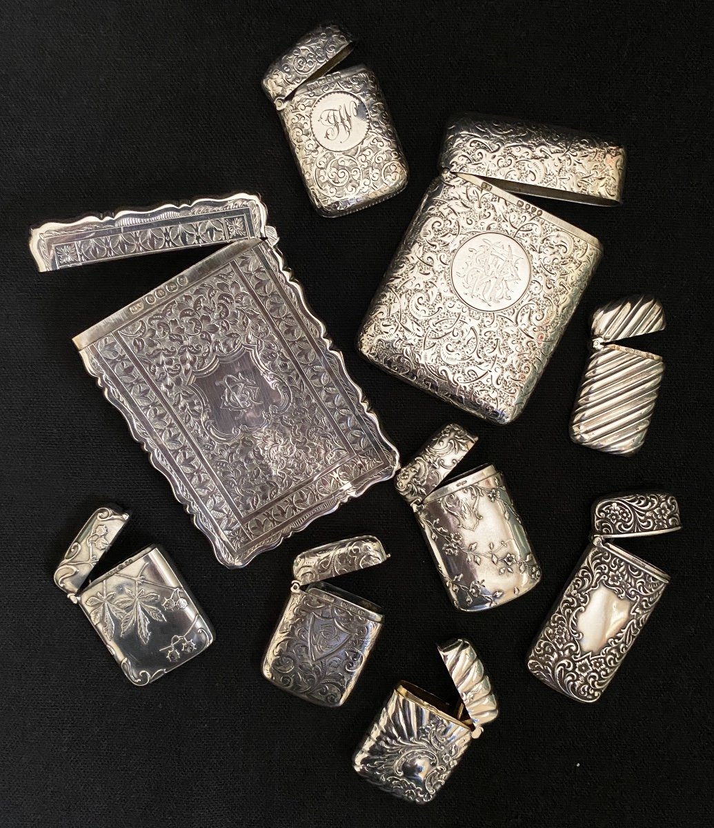 9 Sterling Silver Pyrogen Card Holders And Match Holders From London, Birmingham, France-photo-1