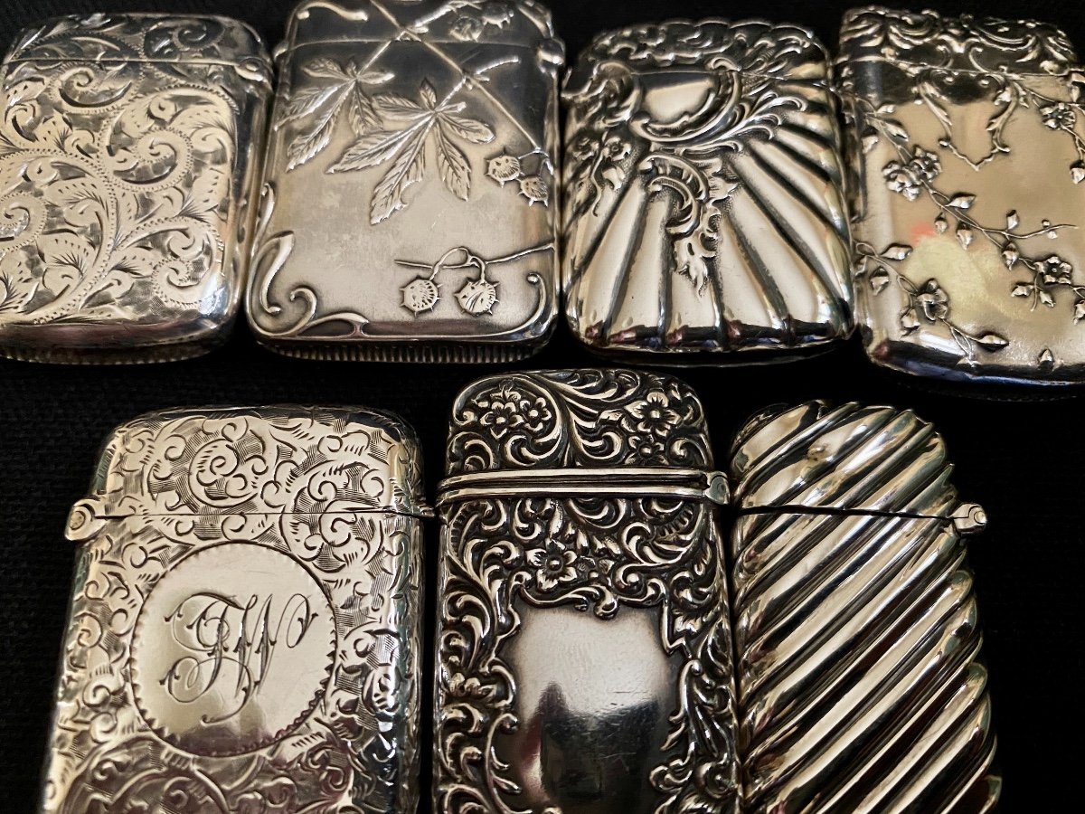 9 Sterling Silver Pyrogen Card Holders And Match Holders From London, Birmingham, France-photo-4