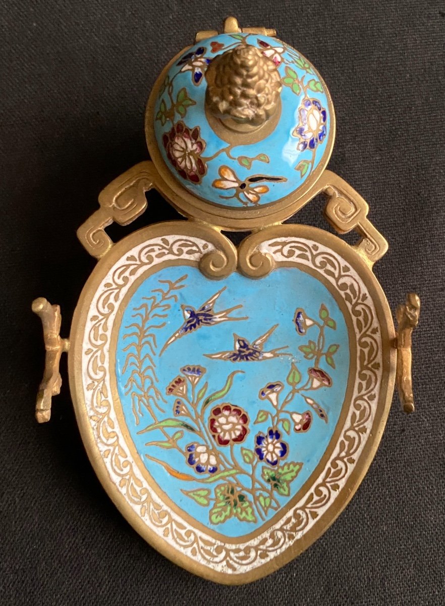 Bel Encrier En émaux Cloisonnés Et Bronze Doré époque Napoléon III-photo-5