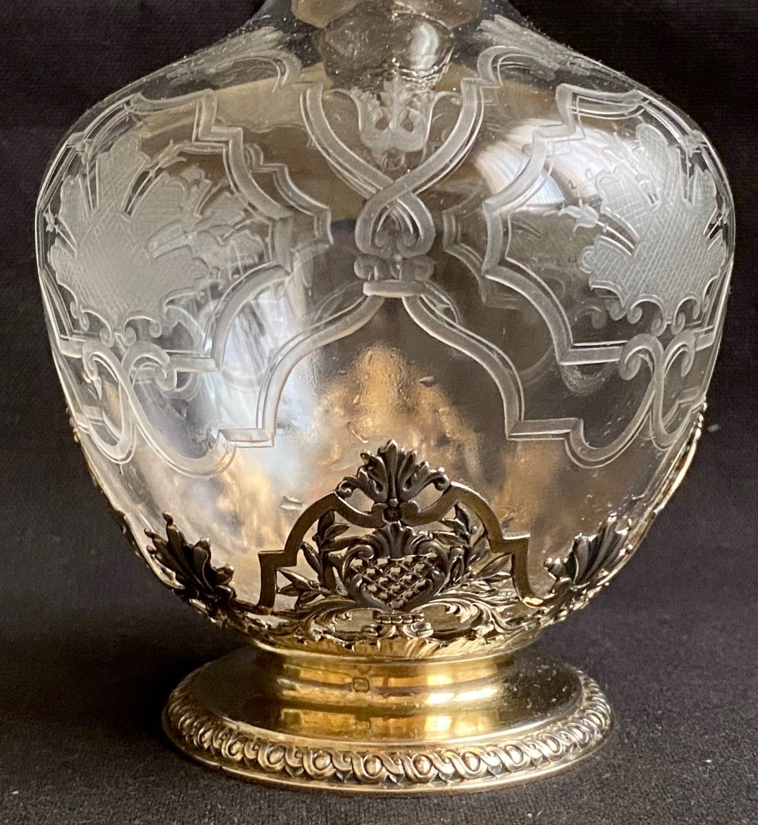 Très Belle Carafe En Cristal Taillé Et Argent Massif Vermeillé Epoque Napoléon III-photo-2