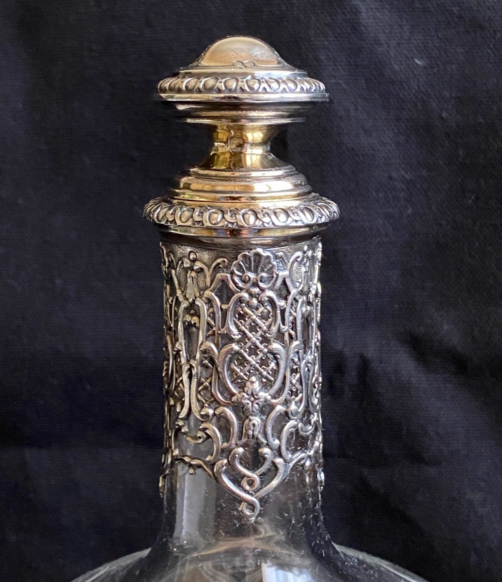 Très Belle Carafe En Cristal Taillé Et Argent Massif Vermeillé Epoque Napoléon III-photo-3