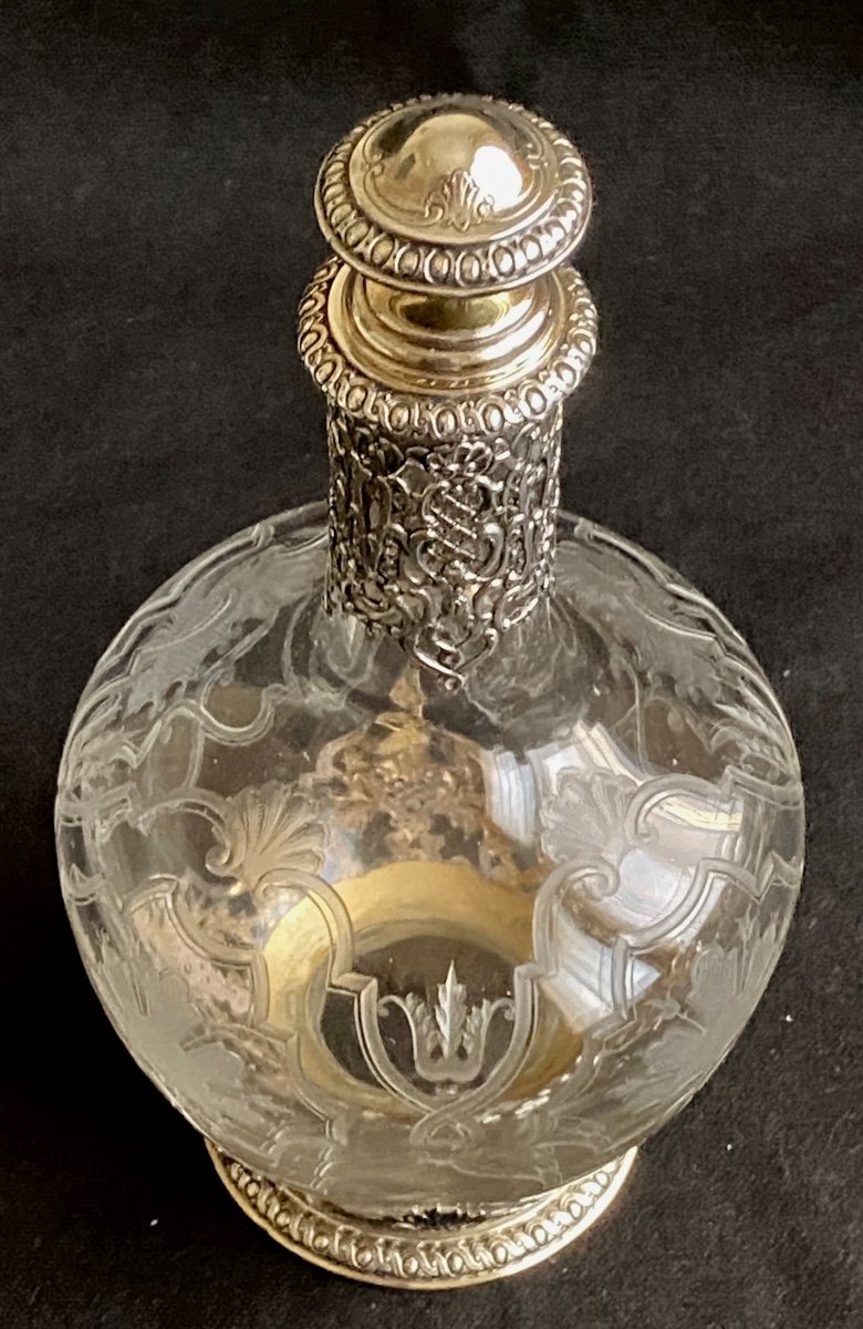 Très Belle Carafe En Cristal Taillé Et Argent Massif Vermeillé Epoque Napoléon III-photo-4