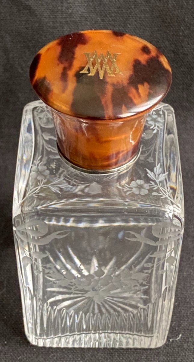 Pair Of Nineteenth Baccarat Crystal Flasks Tortoiseshell And Vermeil Frame By Louis Colin-photo-3