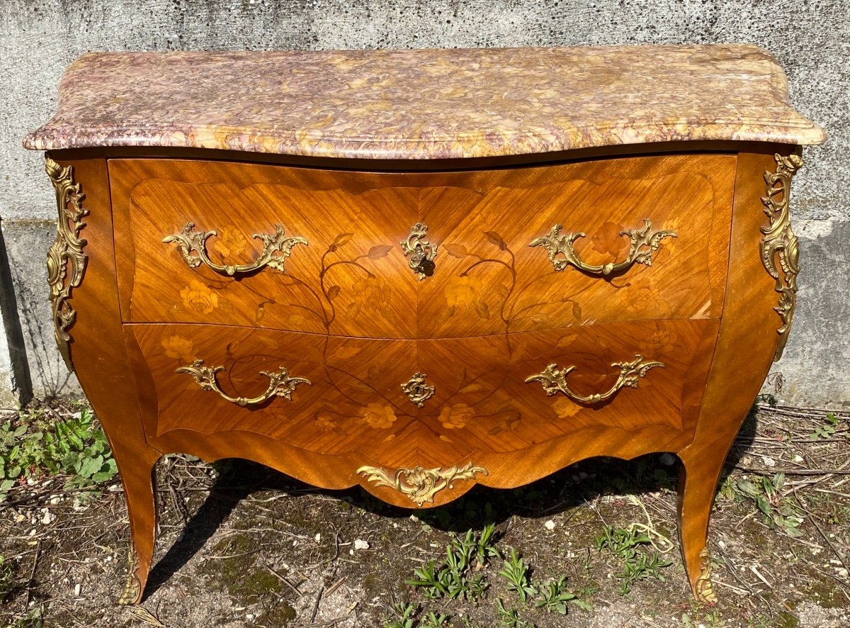 Belle Commode en marqueterie  Style Louis XV Galbée à Toutes Faces Epoque Napoléon III-photo-2